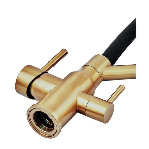 Змішувач для кухні з силіконовим виливом Zerix MAG-021 Brushed Gold Refl.Black з нерж. сталі SUS304 з виходом для пит.води (ZX6007) ZX6007 фото