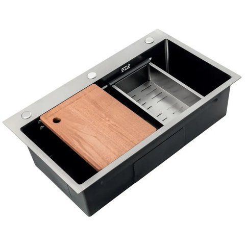 Мийка Zerix ZH7545-SET-05 DECOR NANO-BLACK (3.0/0.8) з нерж. сталі, комплект (графіт) (ZM5582) ZM5582 фото
