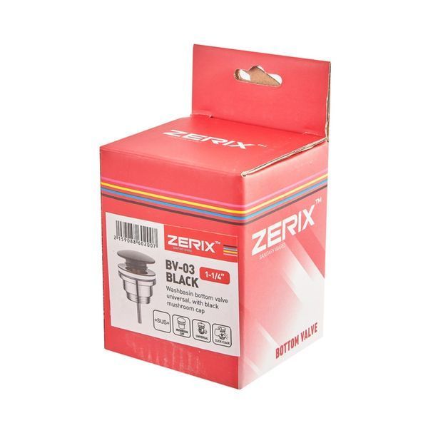 Донний клапан для раковини Zerix BV-03 BLACK 1 1/4'' універсальний (з/без перел) СLICK-СLACK (Колір чорний) (ZX6020) ZX6020 фото