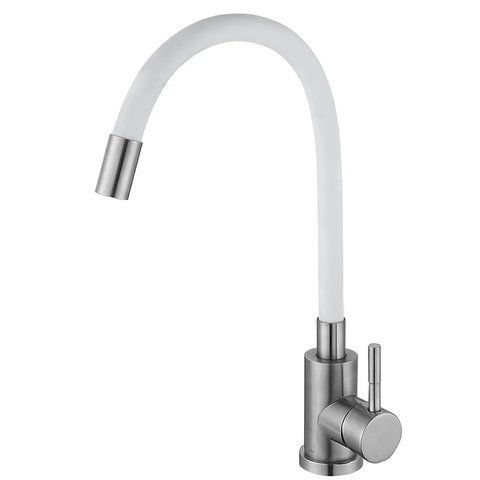 Кухонний змішувач з білим силіконовим виливом Zerix LUX-011 Refl.White (нерж. сталь) (ZX4877) ZX4877 фото
